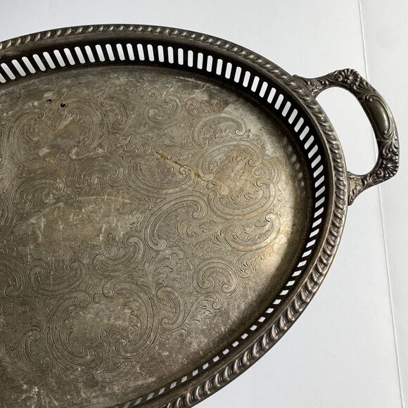 Kirk's  Silver Guild A-1 Footed Serving Tray Vintage Broken Handle - Picture 3 of 8